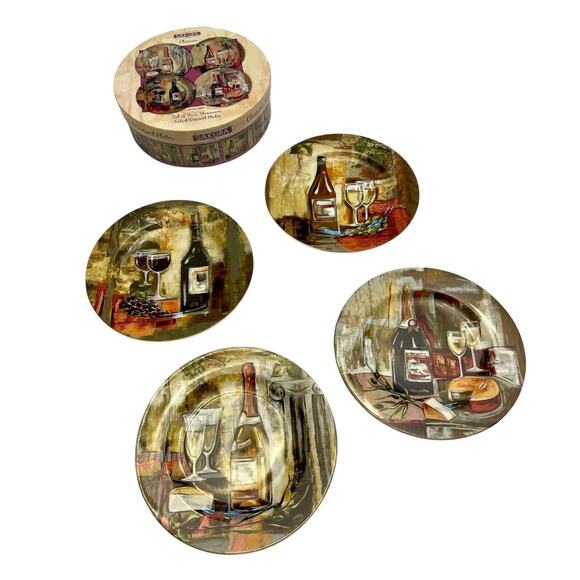 SAKURA Classico Set of 4 STONEWARE Salad Dessert Plates 8" WINE DESIGN - Picture 1 of 3